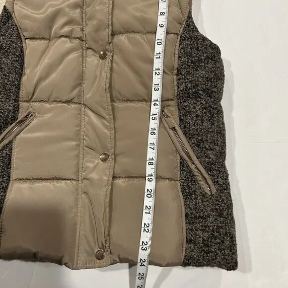 Ci Sono Cropped Puffer Vest Women's L Taupe Full Zip Casual Zip Pockets Gold Zip - Picture 6 of 6